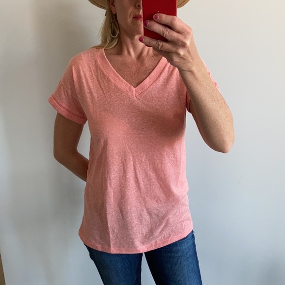 Peachy/Pink V Neck Short Sleeve Tee - Picture 3 of 10